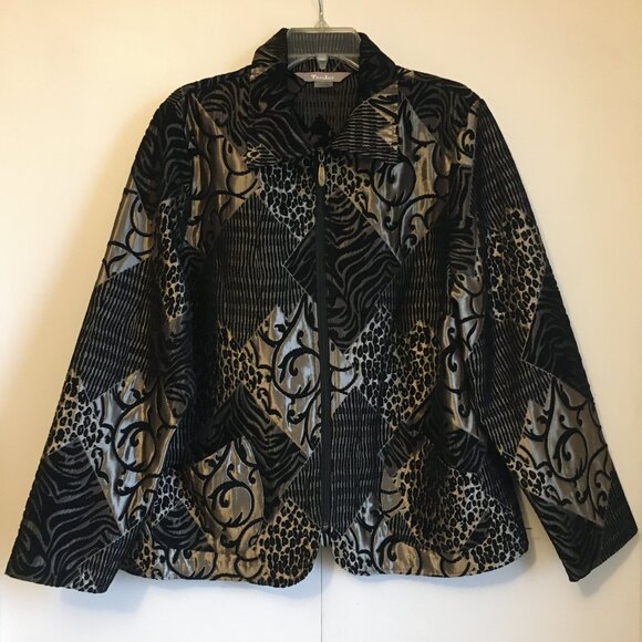 TanJay Gold and Black Patchwork Tiger Stripe & Leopard Spots Tapestry Jacket - Picture 1 of 16